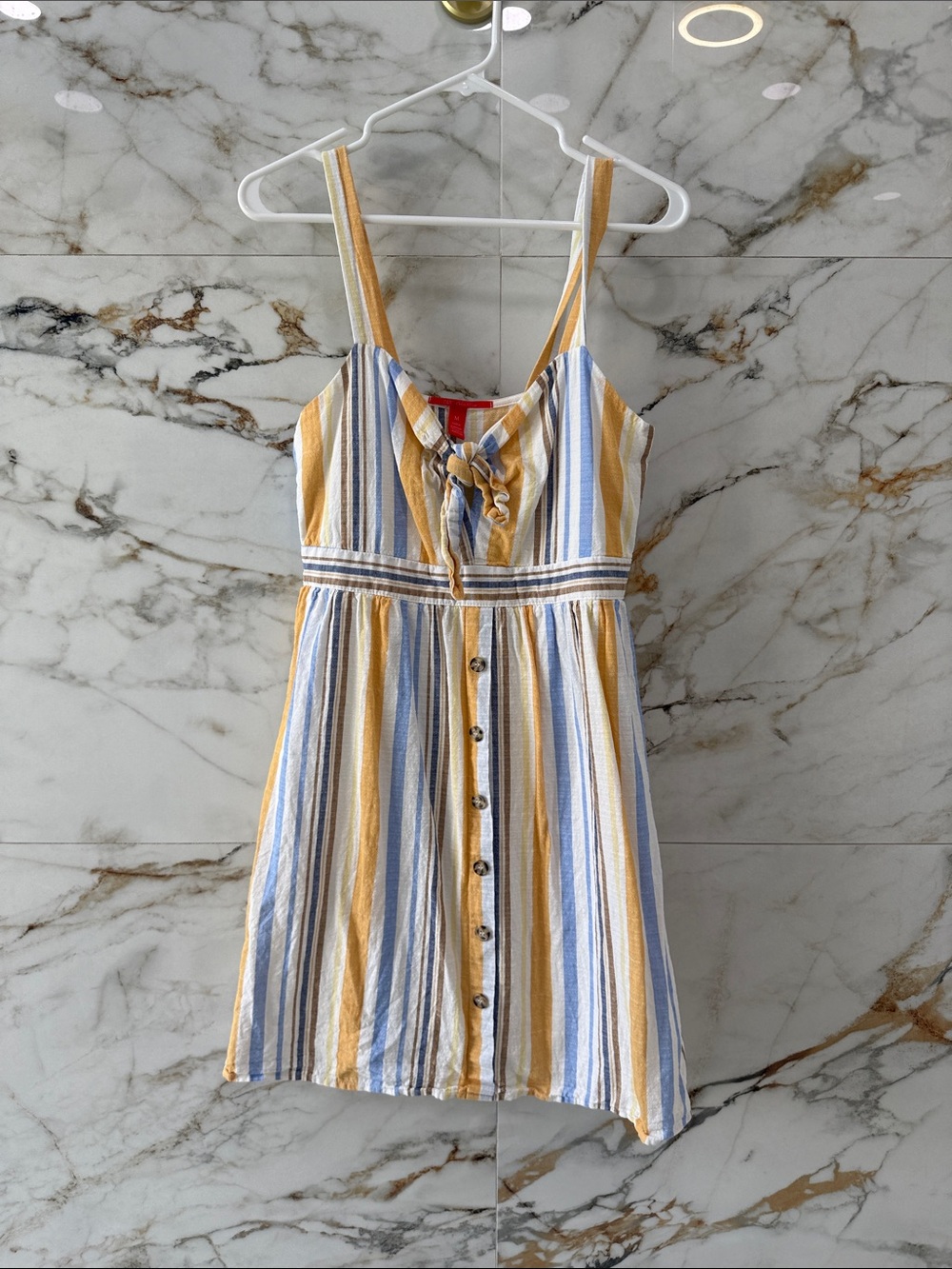 Chelsea & Violet Yellow, Blue and White Striped Tie-Front Sundress